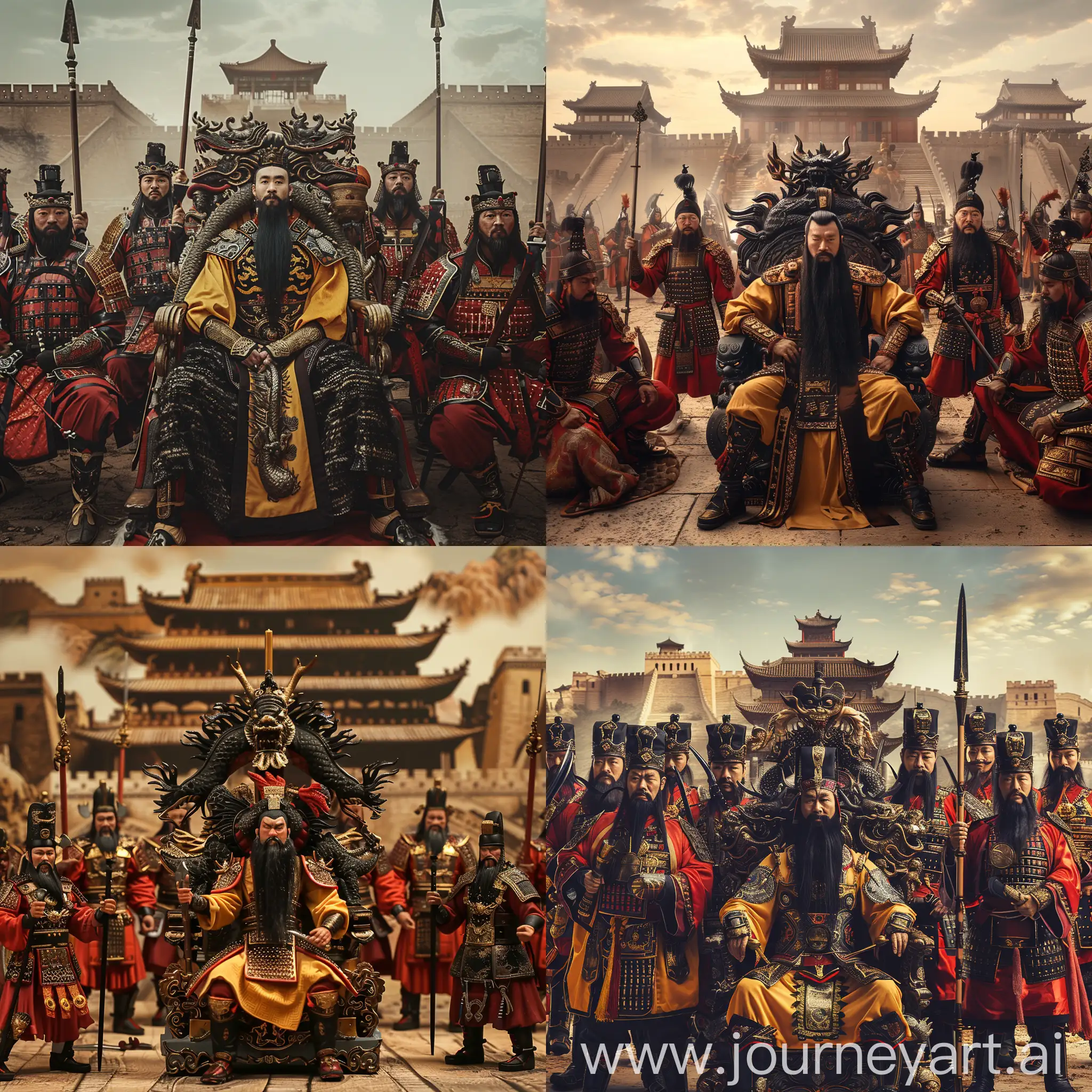 Qin-Shi-Huang-on-Dragon-Imperial-Throne-with-Qin-Dynasty-Warriors-in-Ancient-Chinese-Armor
