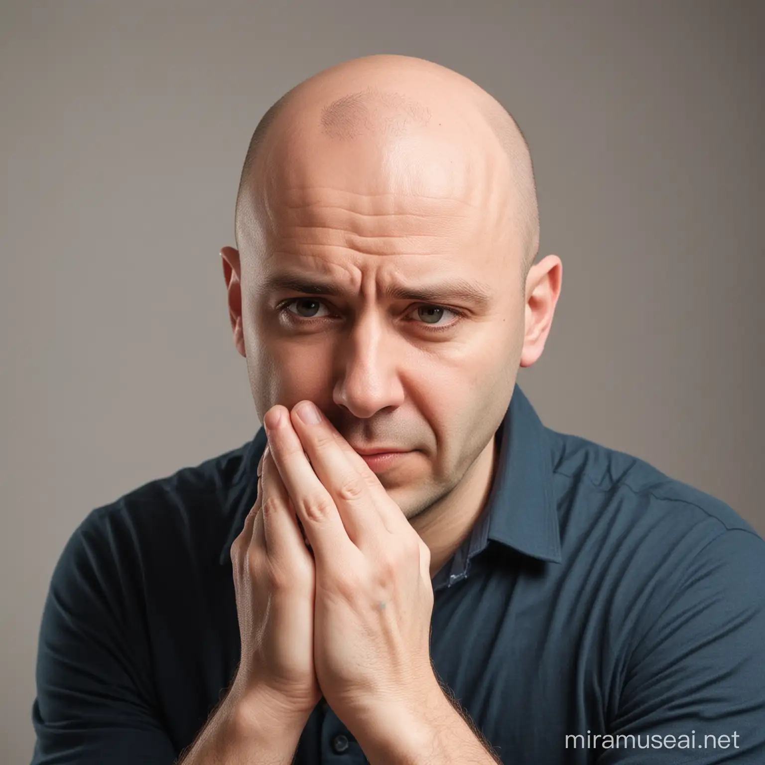 bald man who is sad for his baldness
