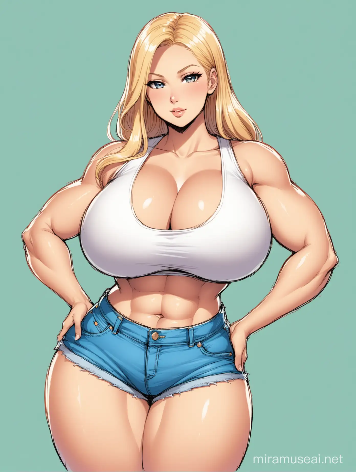 Blond Woman with Enormous Chest Wearing Casual Clothing
