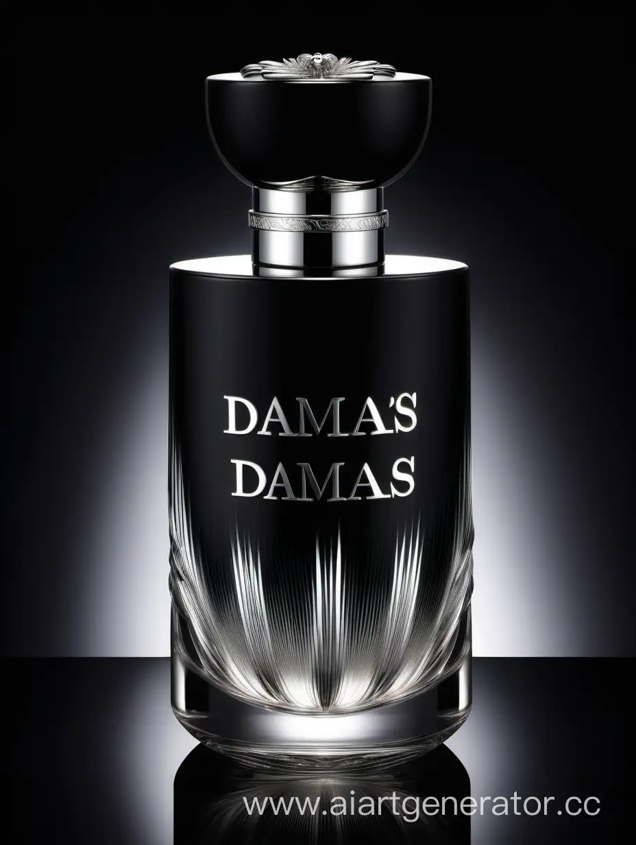 Exquisite-Silver-and-Dark-Matt-Black-Perfume-with-3D-Details-on-a-Stylish-Black-Background