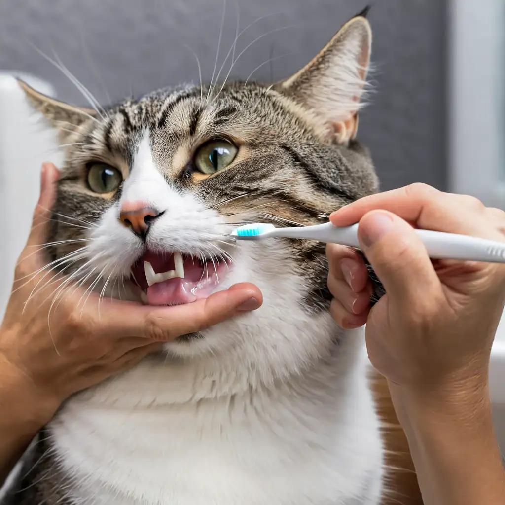 给猫咪刷牙