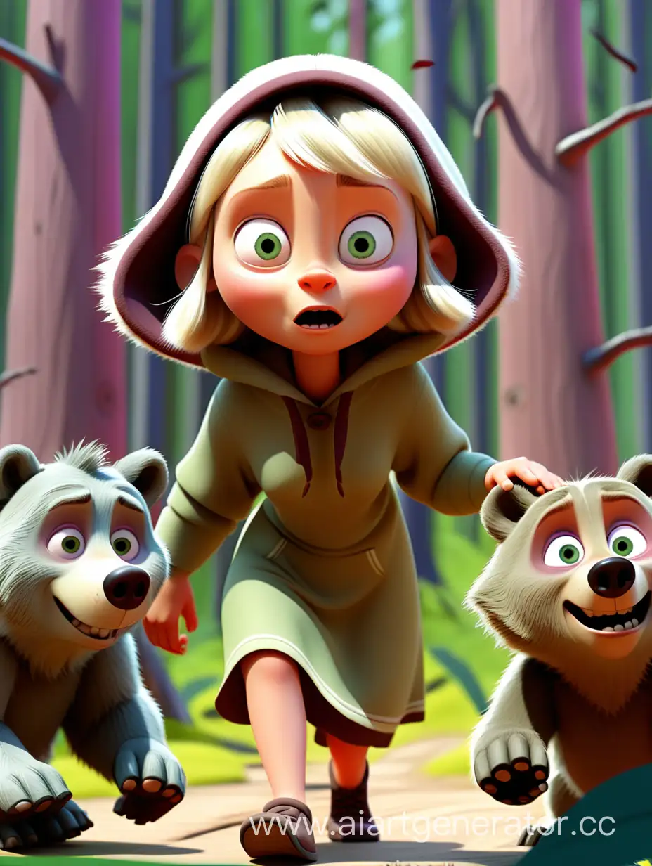 Masha-and-the-Bear-Fleeing-from-Wolves-in-the-Enchanted-Forest