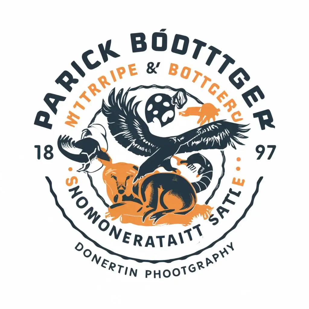 logo, Silhouette of toucan, Musik ox, bison, Fox, Snake, seal, seahawk, with the text "Patrick Böttger - Wildlife & Conservation Photography", typography, be used in Nonprofit industry