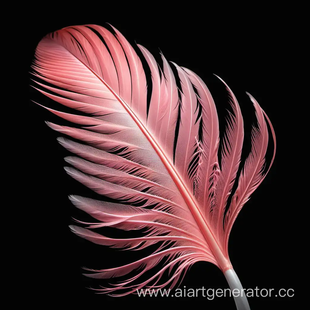 перо цвета фламинго на черном фоне