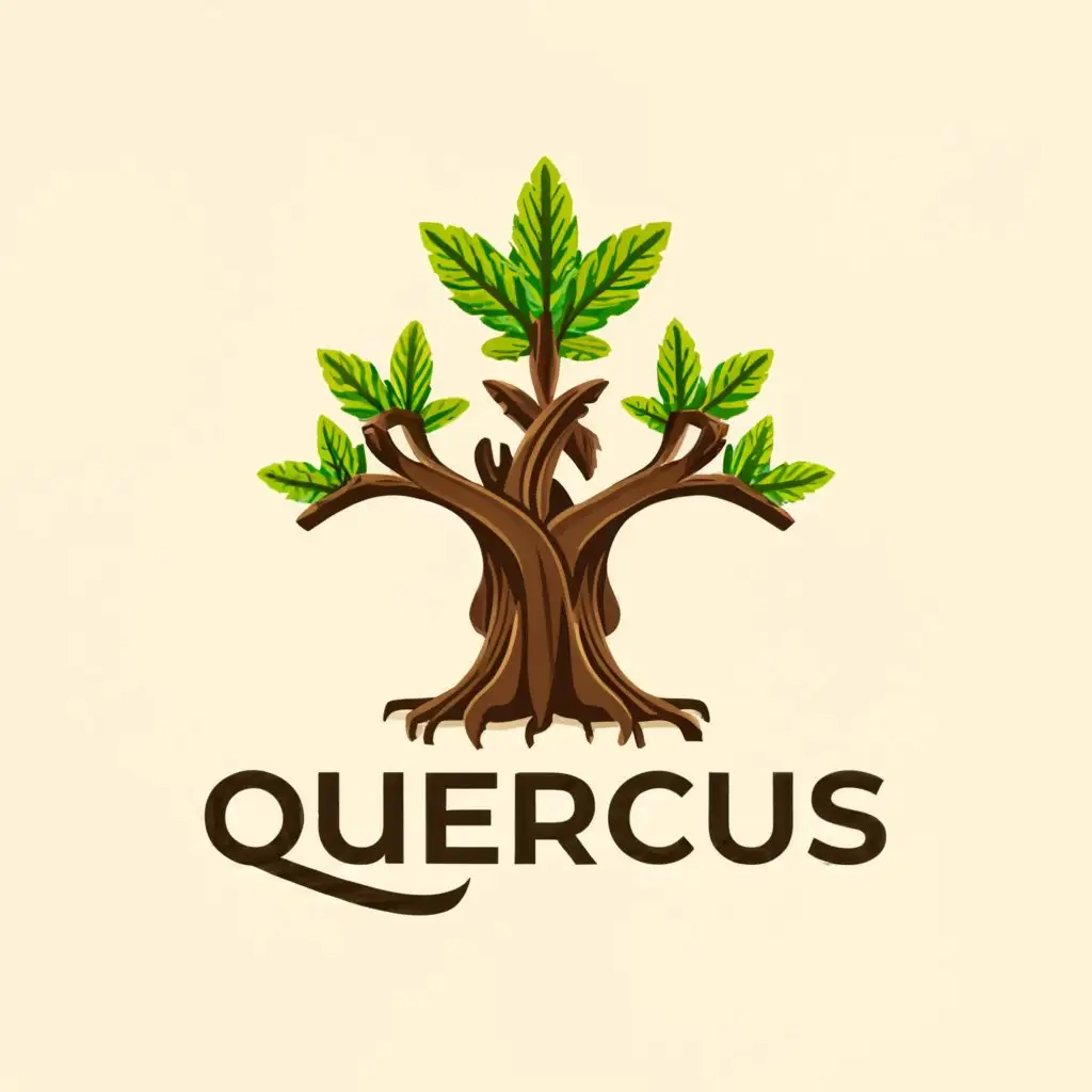 a logo design,with the text "Quercus", main symbol:An oak tree with marijuana plant leaves,Moderate,be used in Entertainment industry,clear background