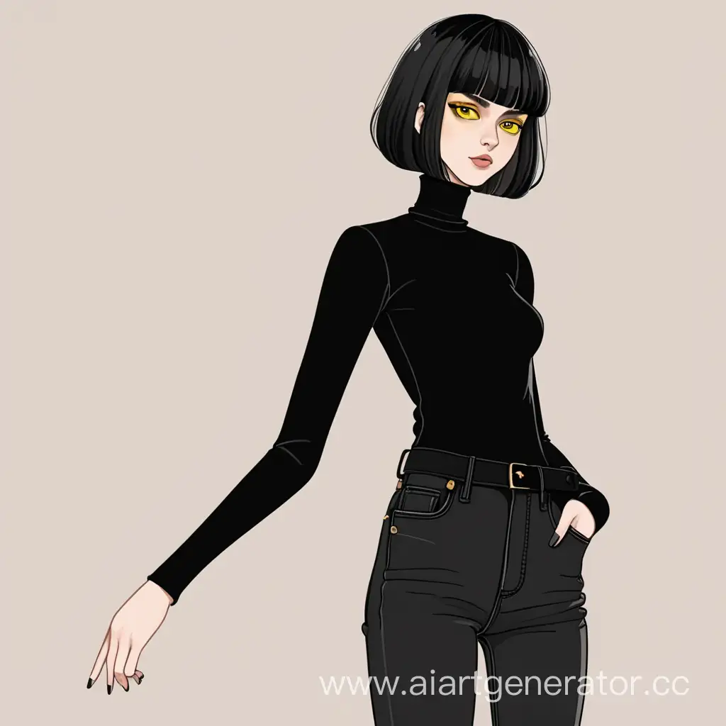Tall-Girl-with-Squinting-Yellow-Eyes-in-Black-Attire