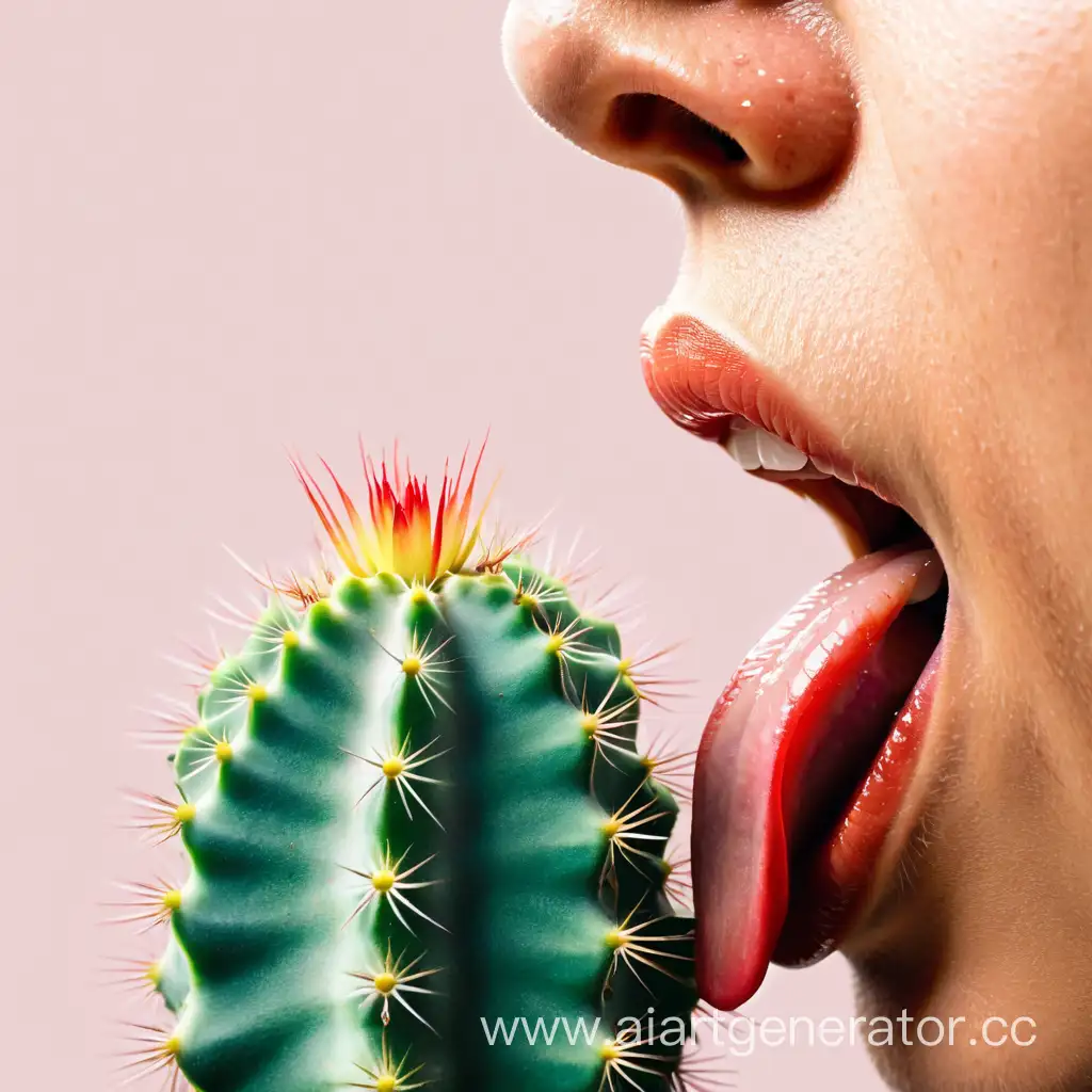 Playful-Cartoon-Woman-Licks-Prickly-Cactus