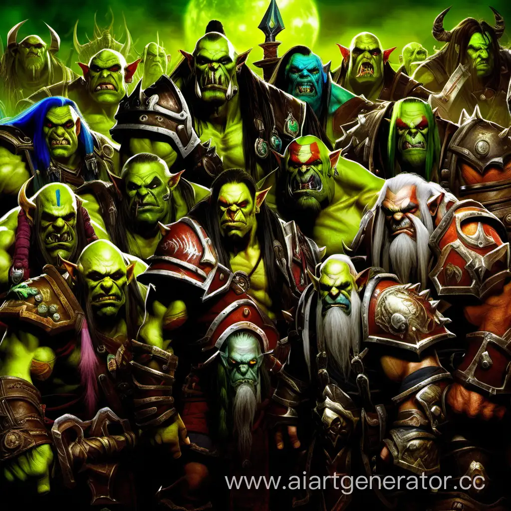 very epic group portrait of old orcs in world of warcraft