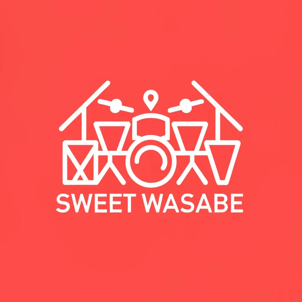 a logo design,with the text "SWEET WASABE", main symbol:Drumset, electric guitar, microphone,Minimalistic,clear background