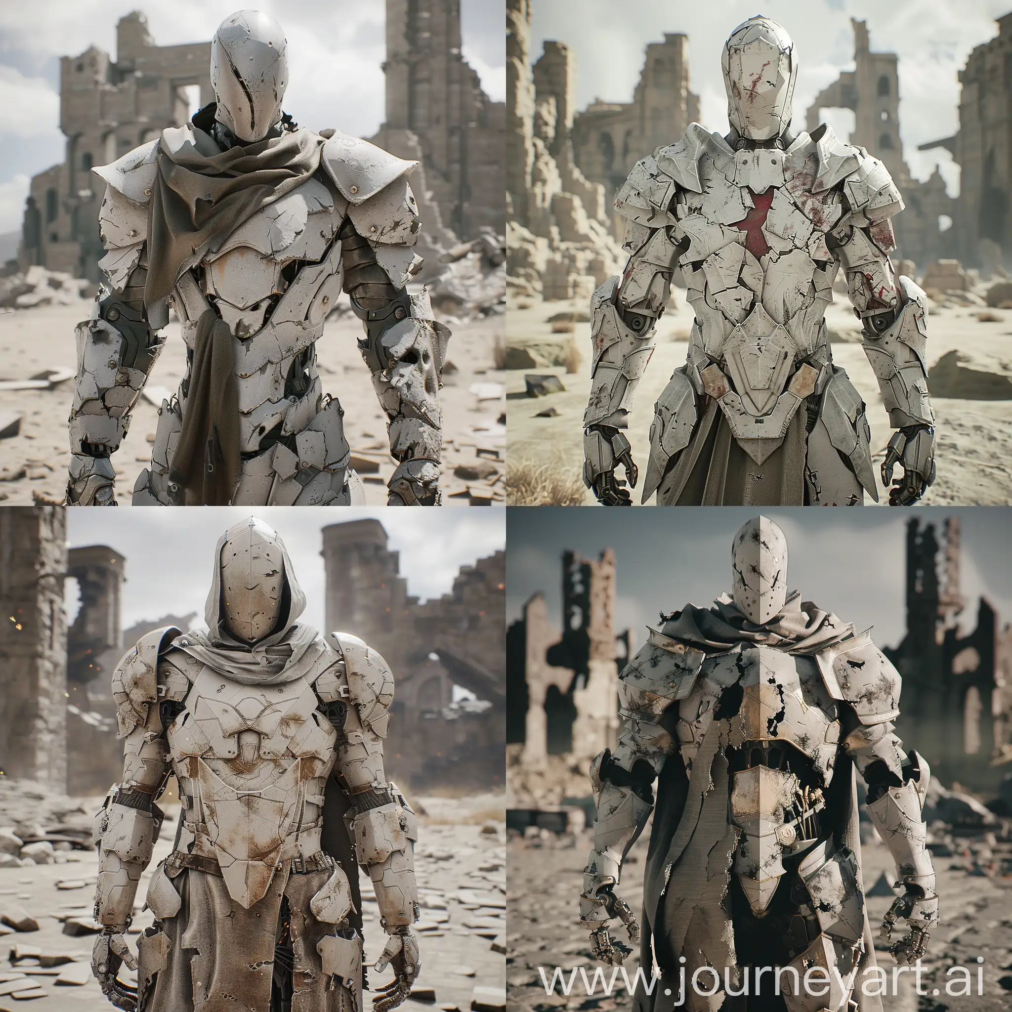 masterpiece, high poly, highly detailed, 4k, high resolution, lifeless, scorcerer, light armour, mechanised knight, no face, warforged, scarred, desolate, empty, holy, armoured robot, light armour, fantasy, humanoid, old, broken armour, torn fabric, time worn, ultra realistic, unreal engine 5, cinematic lighting, magic, destroyed castle ruins in background