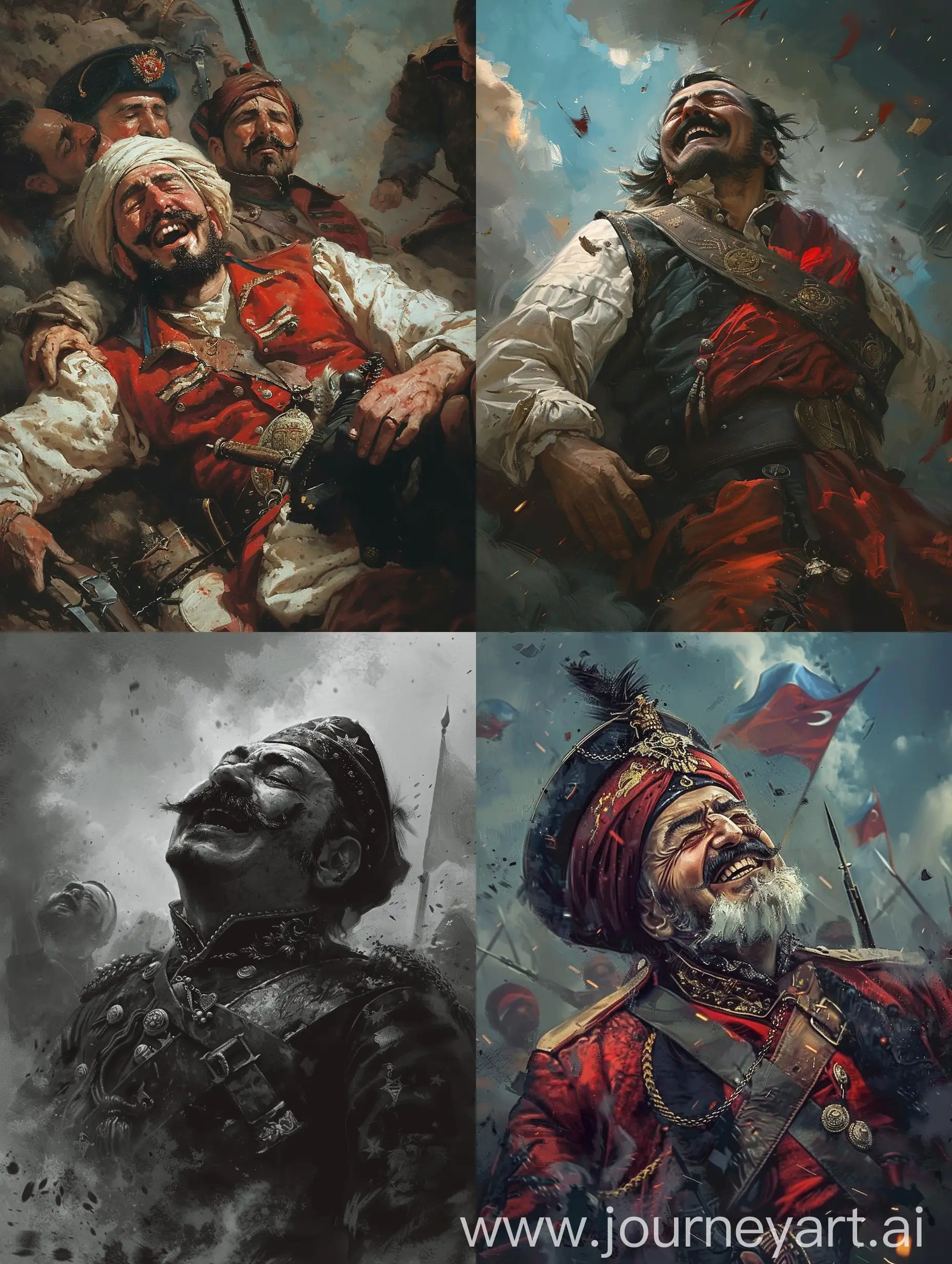 Enver Pasha collapses as he fights his last battle against the Russians and smiles looking up at the sky. His soul is now free, his beloved Naciye Sultan flashes before his eyes, he remembers Cemâl Pasha, Talat Pasha and Mustafa Kemâl Pasha from the Period of the Three Pashas. These are his last moments, even if he is going to die, he is not looking back. After all, even if one Enver dies, a thousand Envers will be reborn...