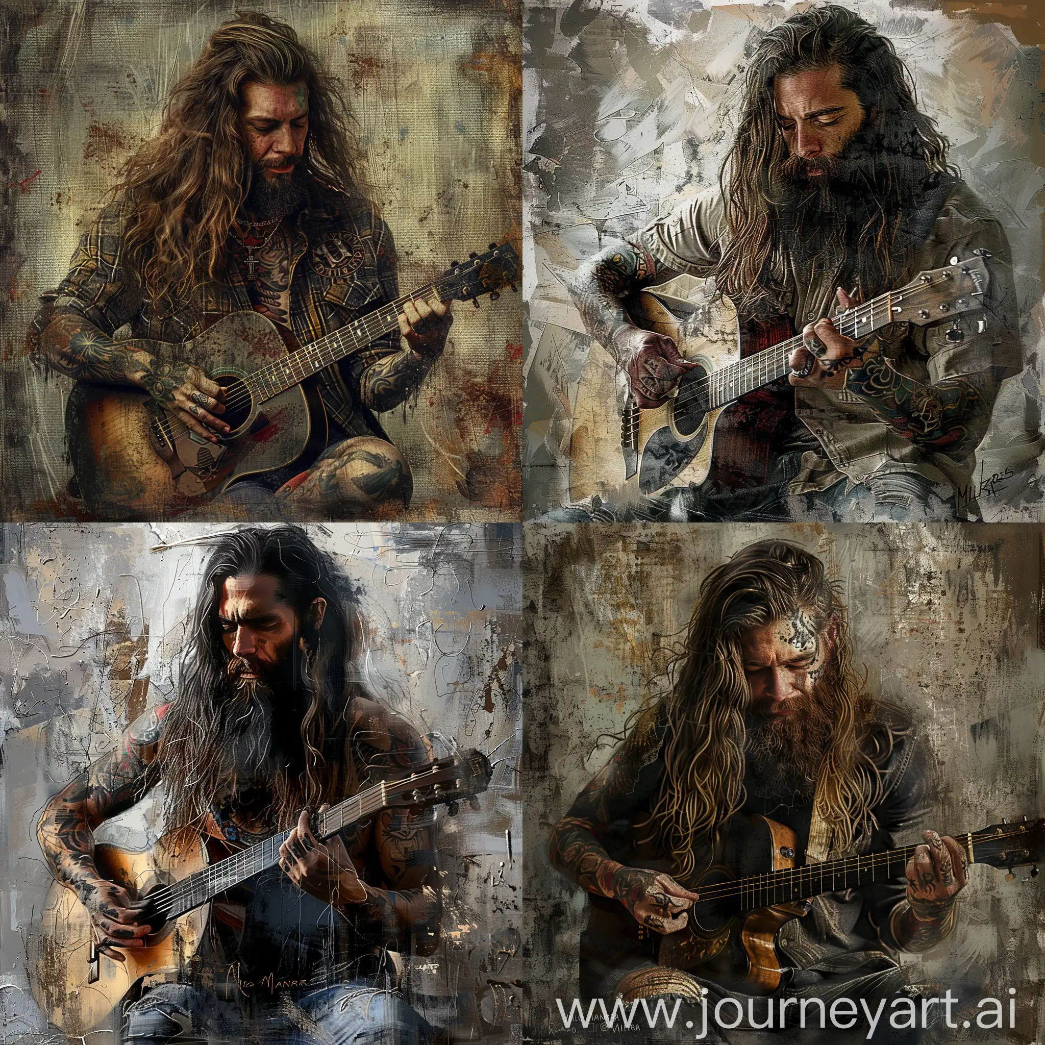 Charismatic-Guitarist-with-Long-Hair-and-Tattoos-in-Modern-Digital-Painting