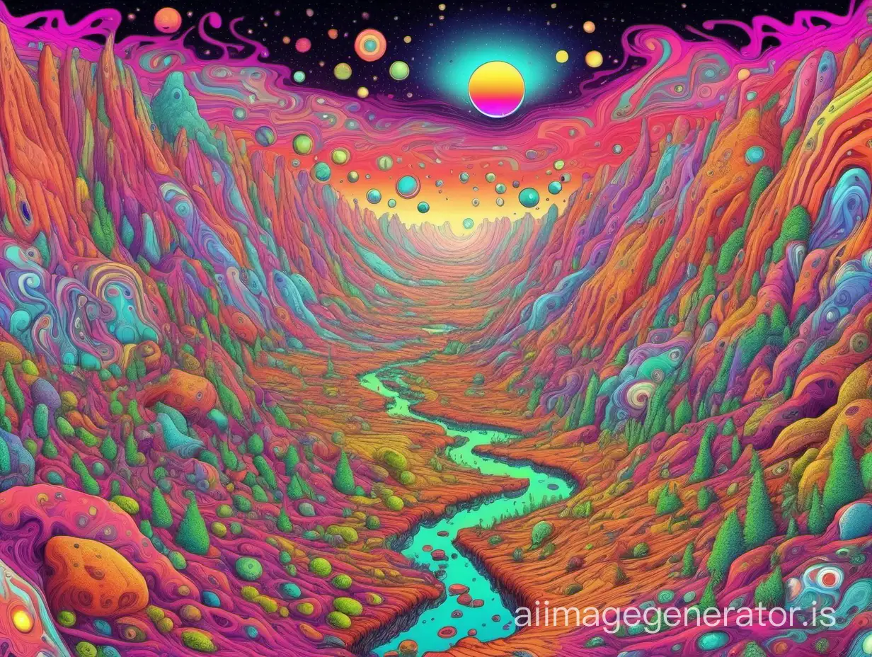 Vibrant Psychedelic Landscape Colorful Surreal Scene with Bold Patterns ...