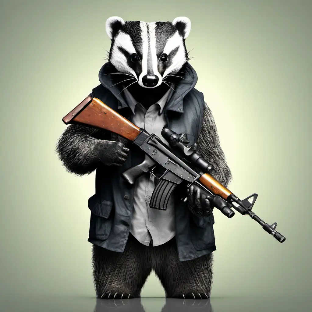 Fierce Badger Armed with an AK47 in the Wild