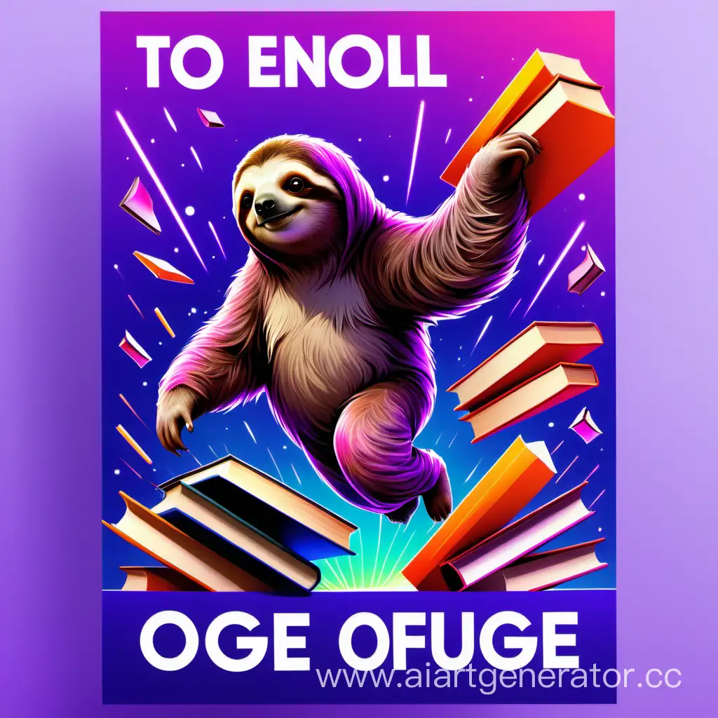 Dynamic-OGE-Russian-Preparation-Course-Poster-with-Flying-Books-and-Running-Sloth