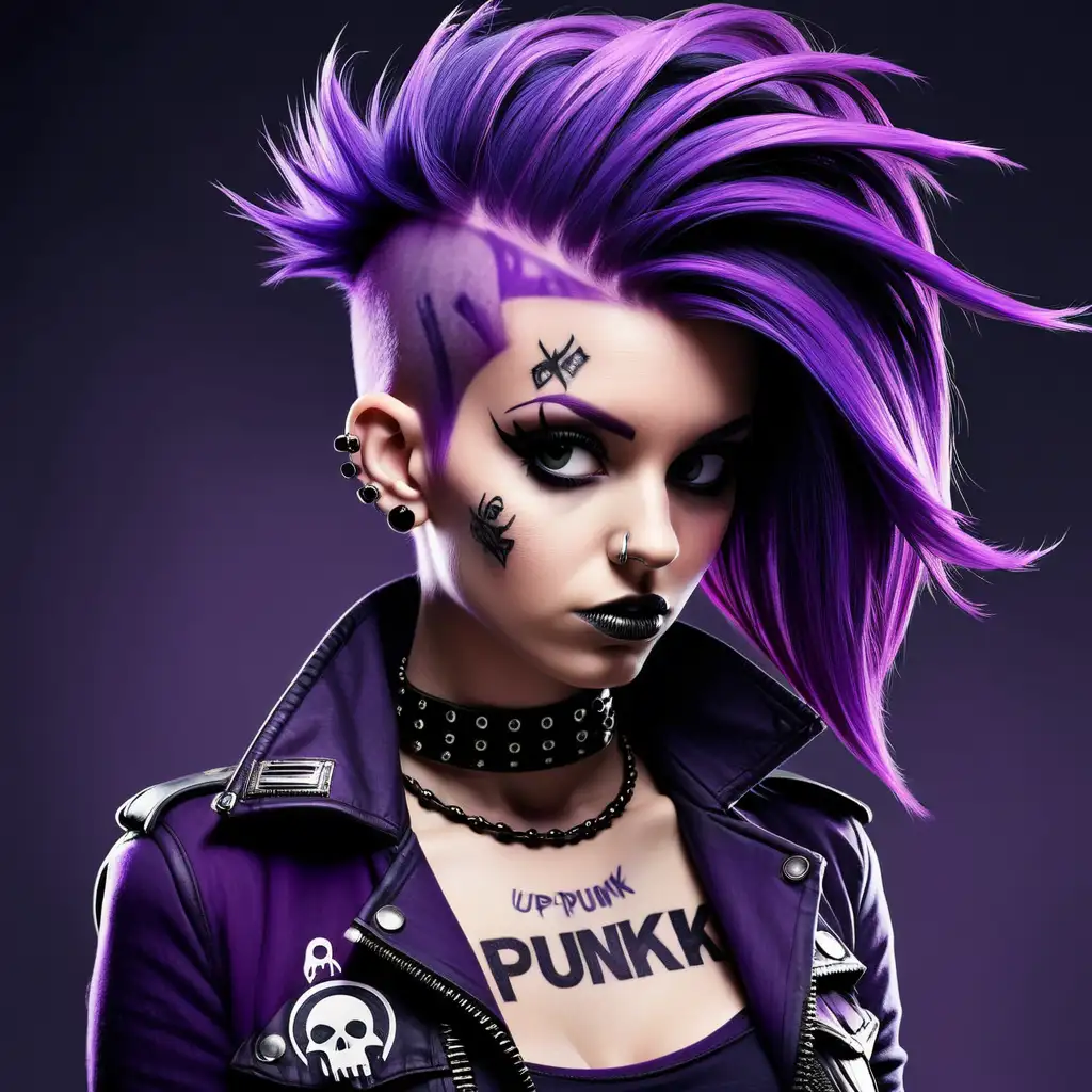 Vibrant Punk Woman with Purple Hair in Urban Setting