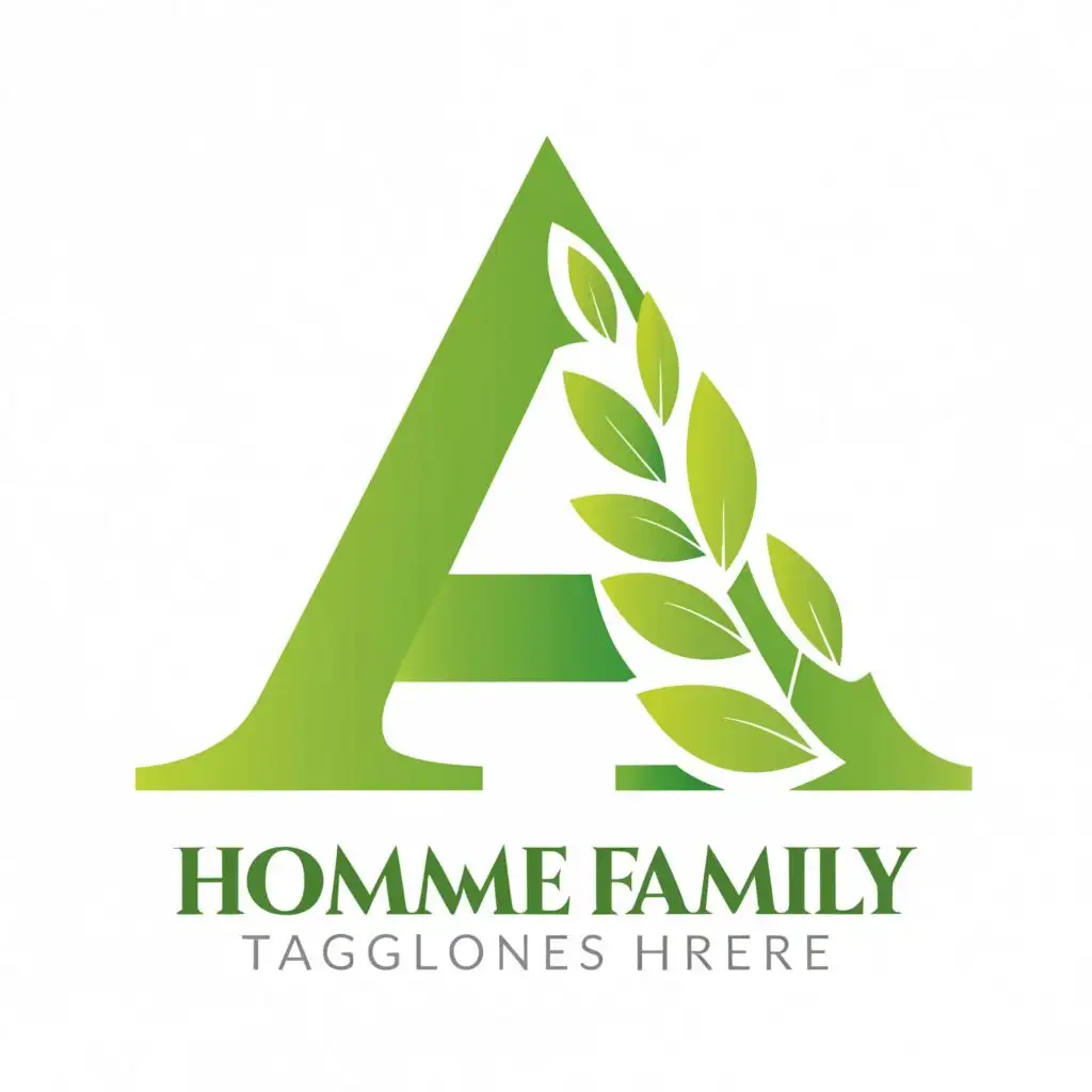 logo, logo, green letter A, flat green color, gum leaves up the side of the A, simple, with the text "A", typography, be used in Home Family industry