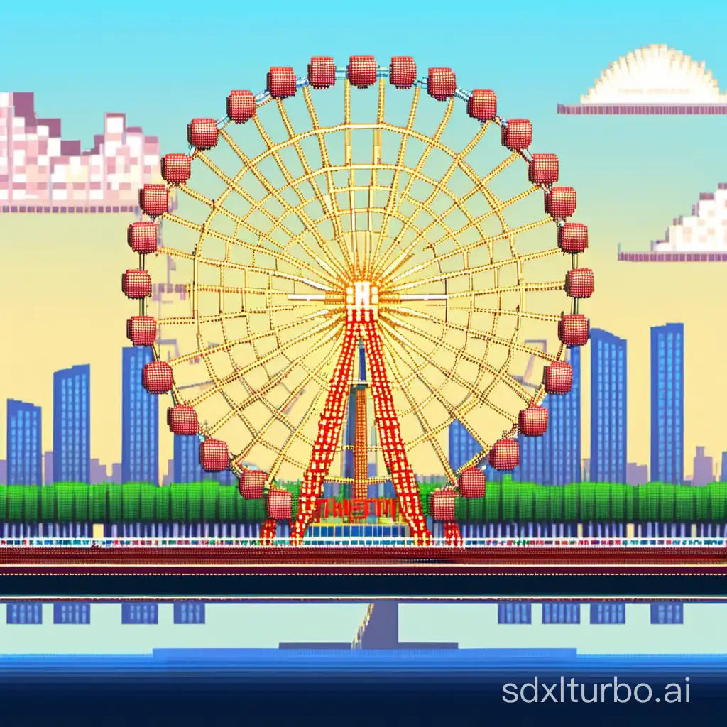 Tianjin Eye Ferris Wheel in pixel style