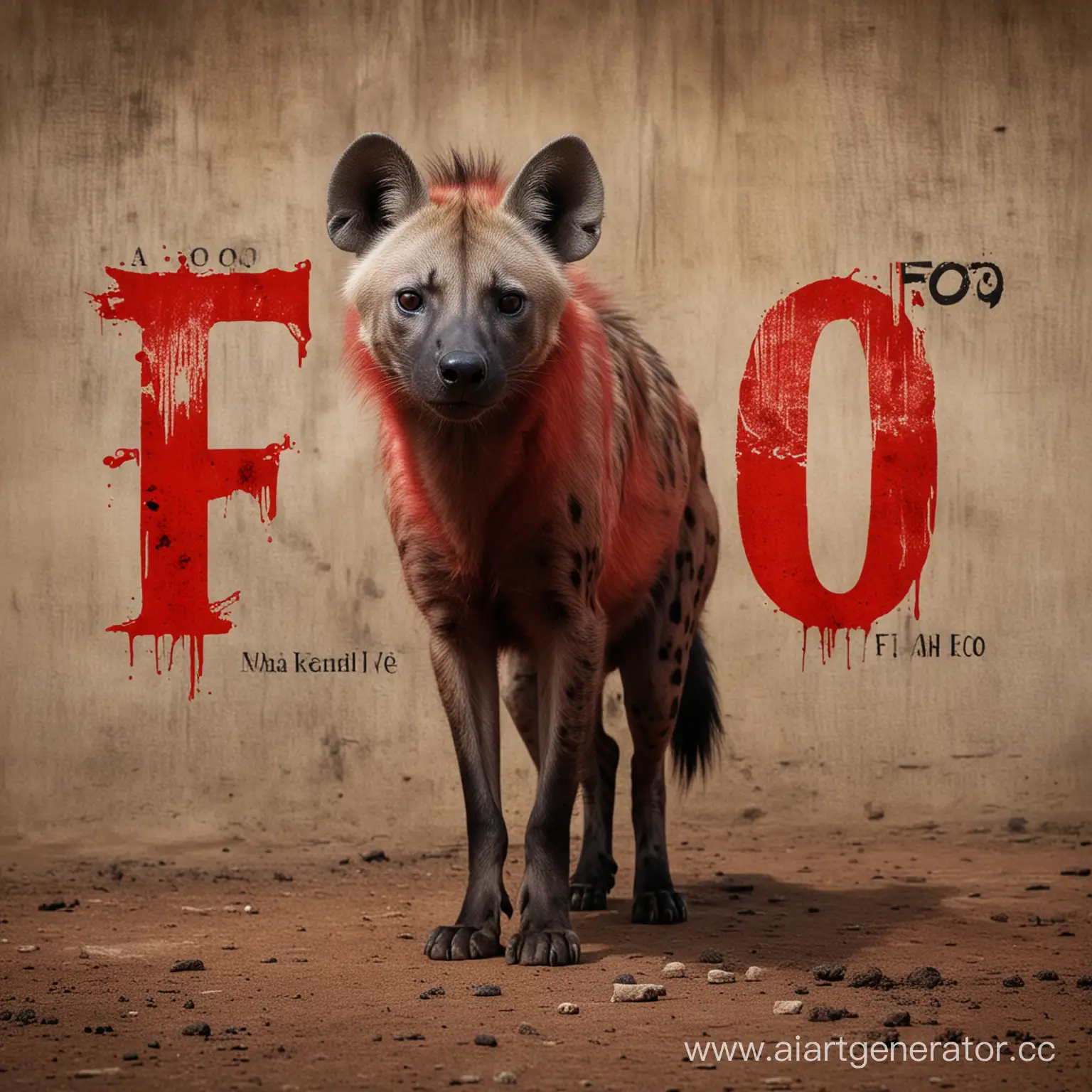 черно-красная картинка с гиеной и надписью F.A.O