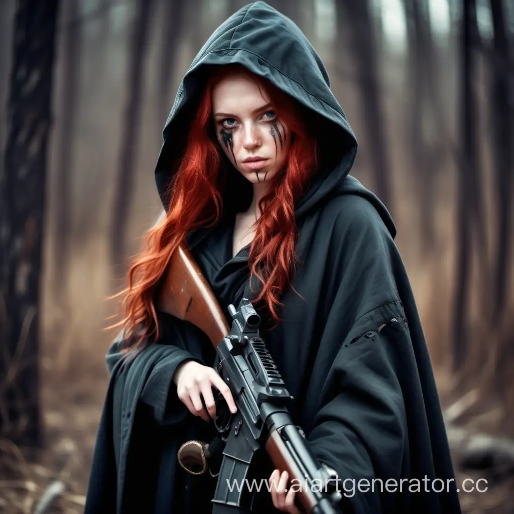 RedHaired-European-Gunslinger-in-Hooded-Cloak-with-Rifle-in-Wild-West