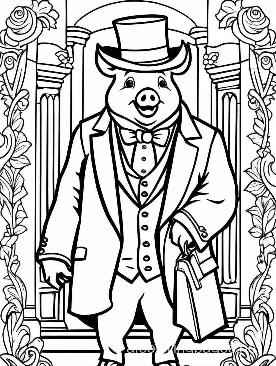 Victorian-Pig-in-Suit-Reading-Book-Coloring-Page