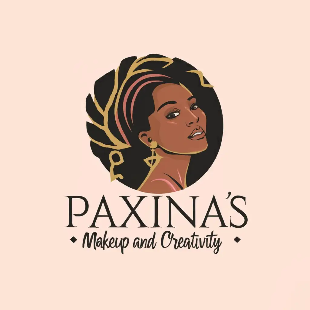 a logo design,with the text "Paxina's Makeup And Creativity (Crafting Elegance,Creating Dreams)", main symbol:Beautiful Mixed Race Lady ,complex,be used in Beauty Spa industry,clear background