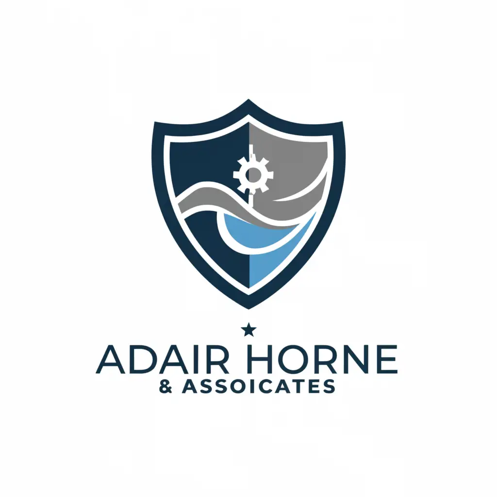 a logo design,with the text "Adair Horne & Associates", main symbol:Logo Design:
The logo features a shield as the central element, symbolizing protection and security, with subtle waves at the bottom to represent flooding. Inside the shield, there are icons representing fire, flood, and a lightning bolt for catastrophes, each encapsulated within a cogwheel, symbolizing the efficient management of claims. Surrounding the shield is a circular border with the company name written in a modern and professional font, conveying credibility and expertise in TPA and claims management solutions.

Color Scheme:
The color scheme could include a combination of blue for the shield to represent floods, red or orange for fire, and yellow for the lightning bolt, symbolizing catastrophes. These colors evoke urgency, while also conveying a sense of trust and reliability commonly associated with insurance services. ,Moderate,clear background