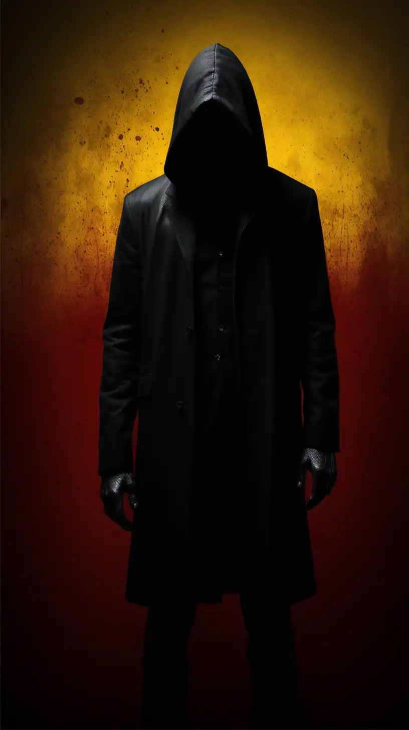 Mysterious Male Figure in Dark Manipulation with Red Accents on Darker Yellow Background
