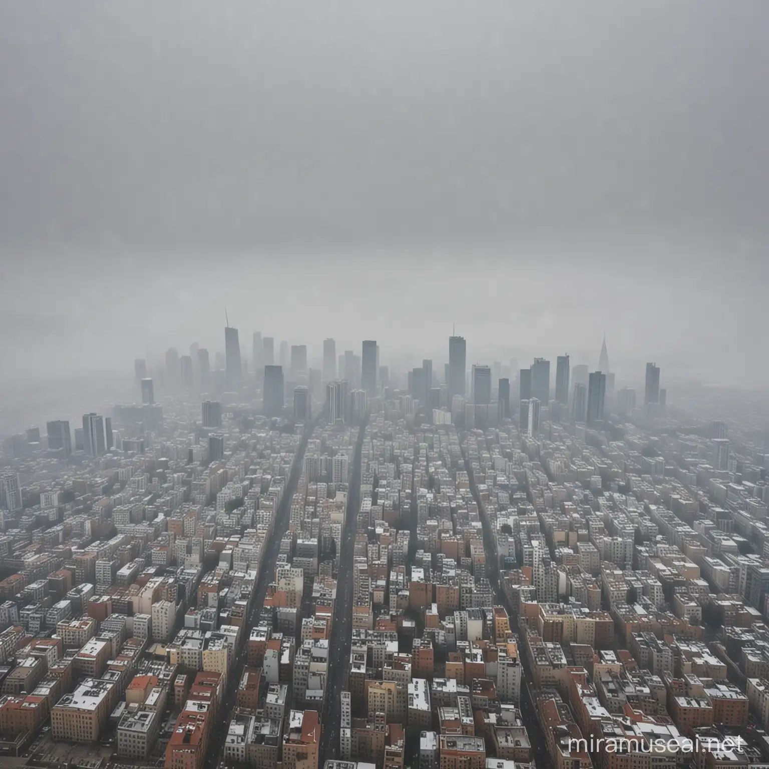 Misty Urban Landscape City Enveloped in Fog