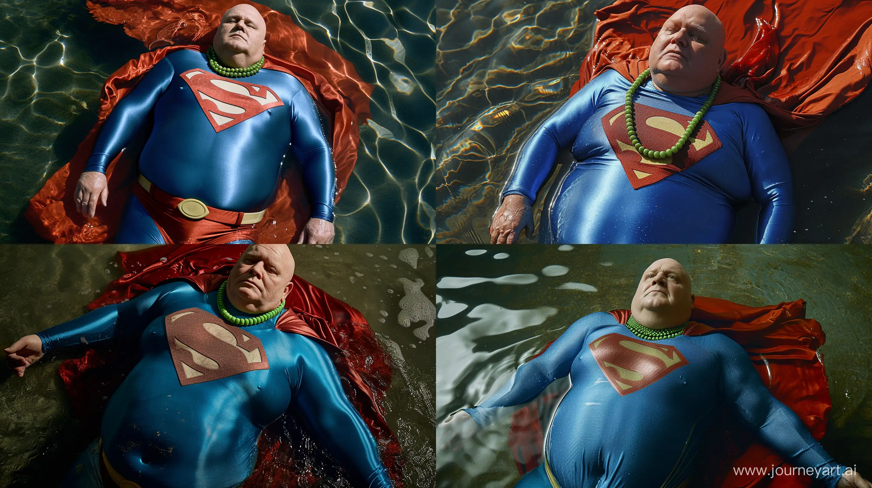 Elderly-Superman-Relaxing-in-Water-with-Vibrant-Costume-and-Accessories