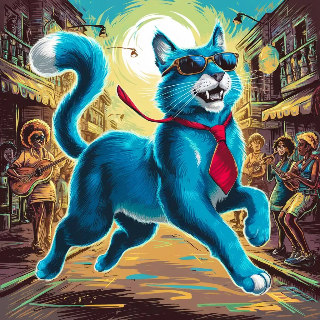 majestic blue feline, ska inspired art style