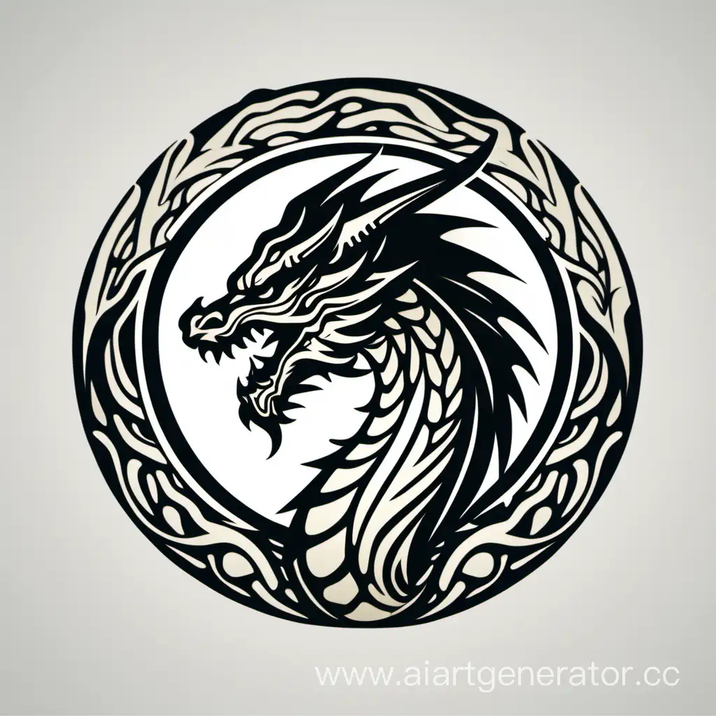 Running logo in the circle Dragon head half side very simplified