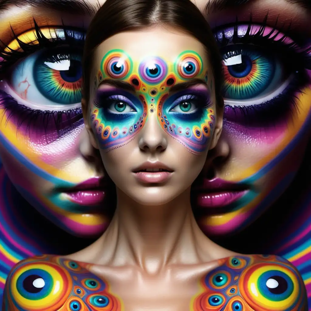 eyes all over body, psychodelic , Vogue style, realistic