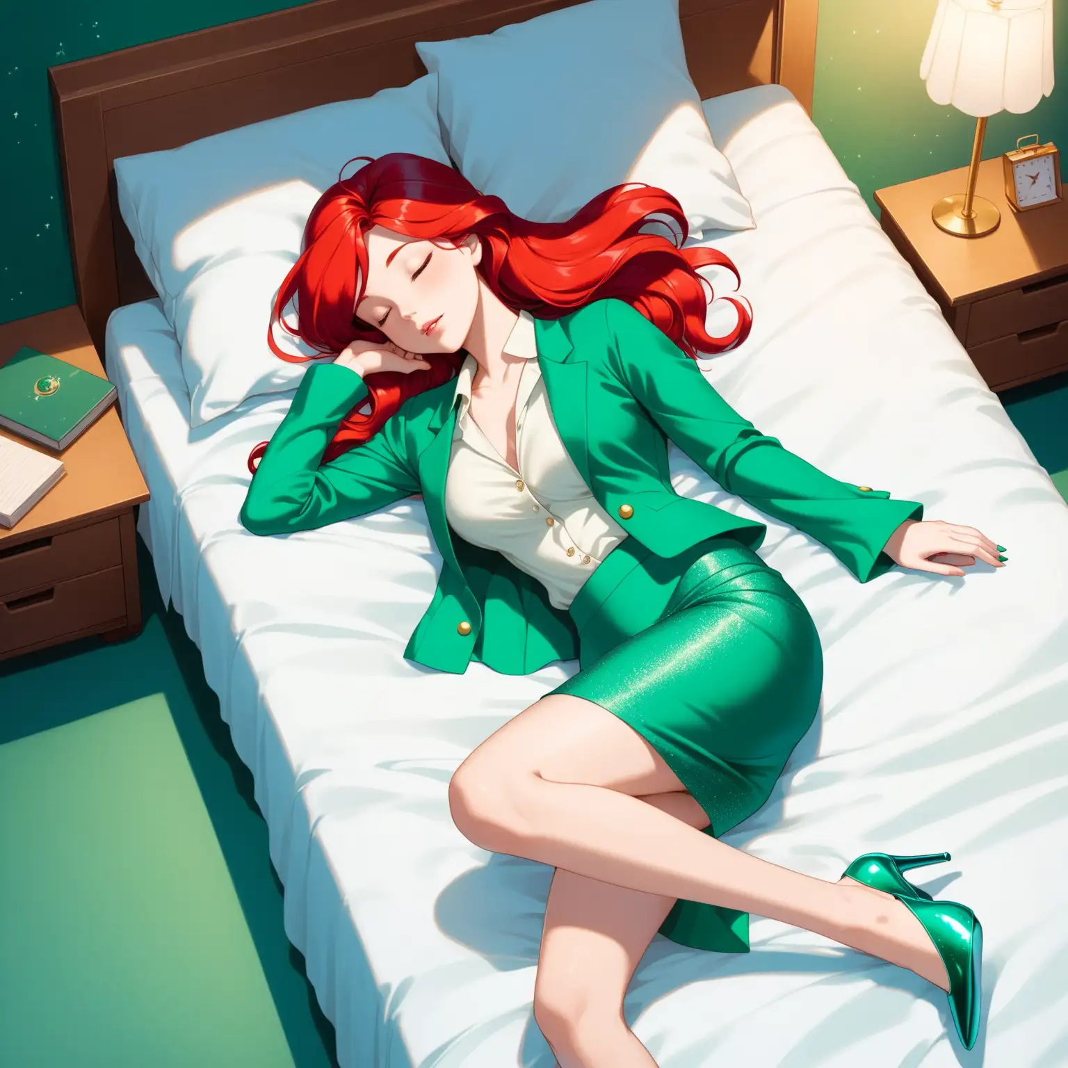 Serene Sleeping Ariel in Emerald Linen and Silk