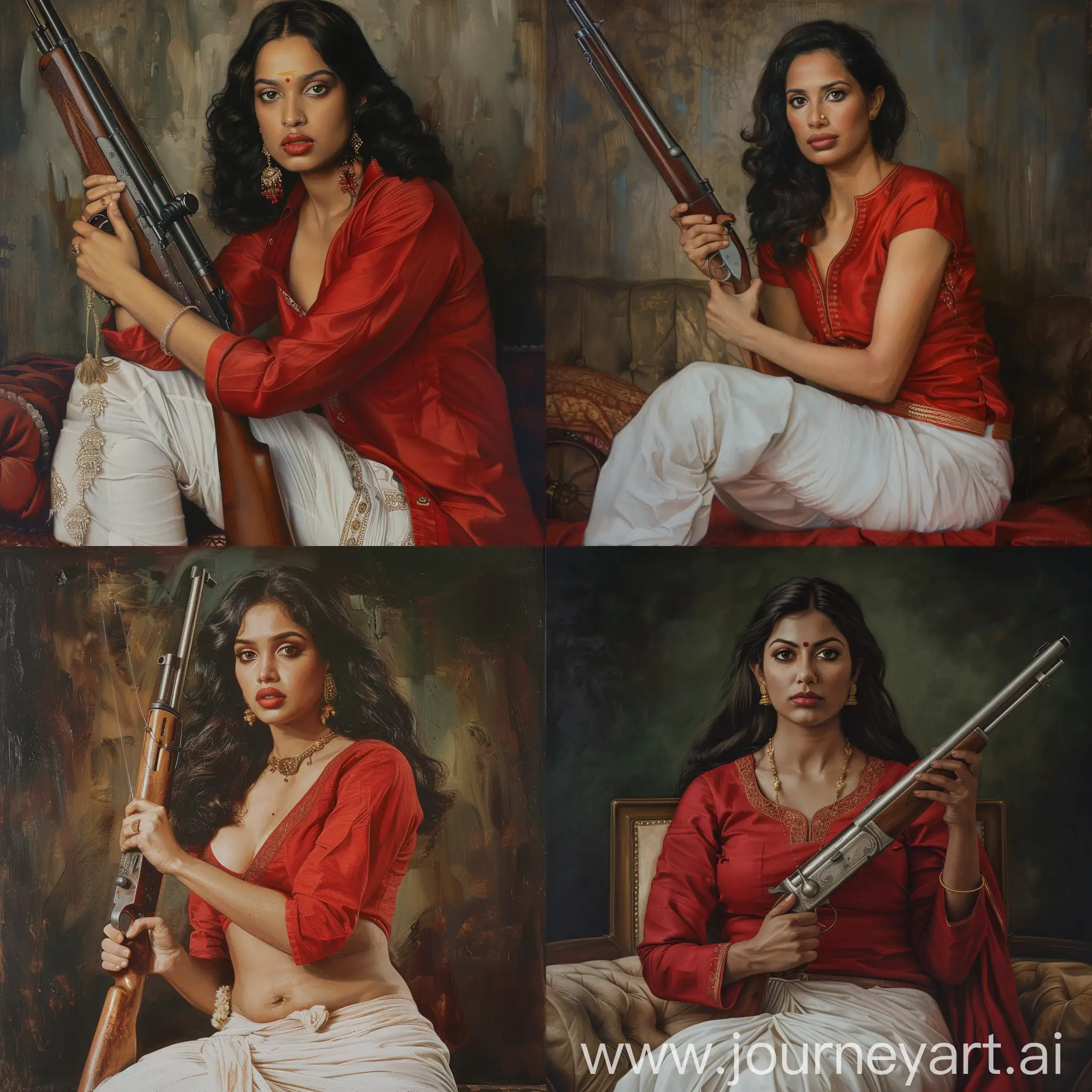 Exotic-Kerala-Woman-with-Vintage-Rifle-Sensual-Portrait-in-Leonardo-Da-Vinci-Style
