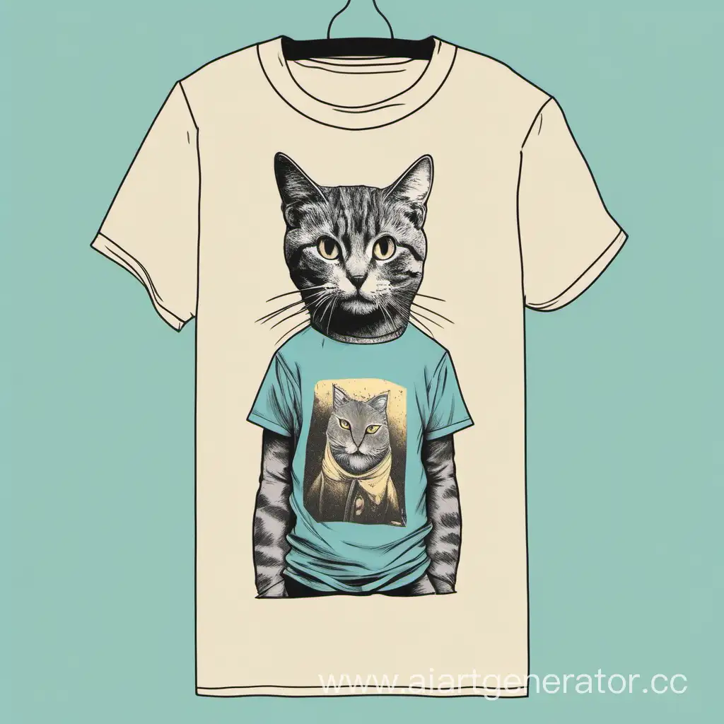 На кота надета футболка с изображением животного