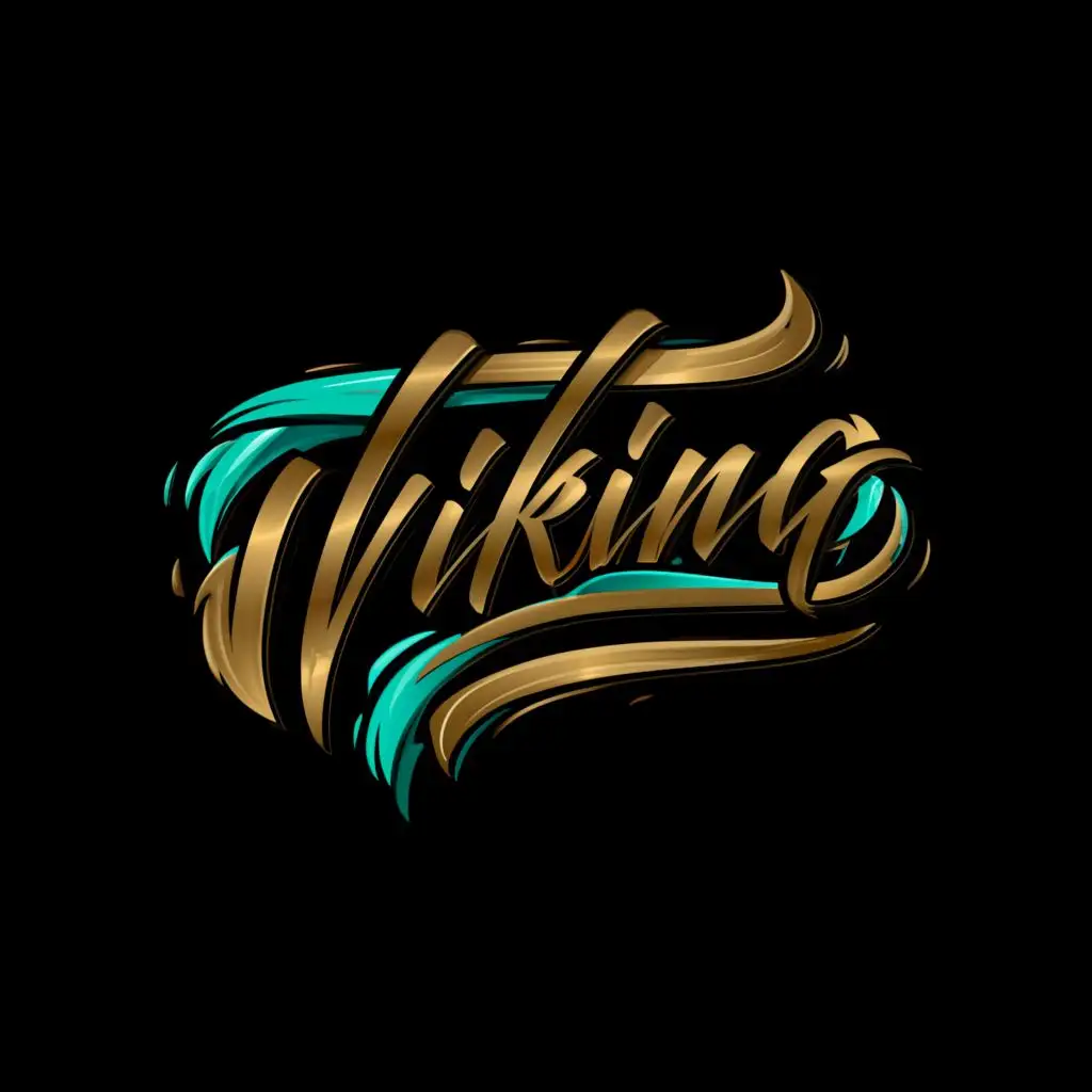 a logo design,with the text "Viking production AB", main symbol:paint stroke, old style, calligraphy, black and turquoise and gold, brush strokes,, no viking details,Glowing, complex,be used in Retail industry, clear background