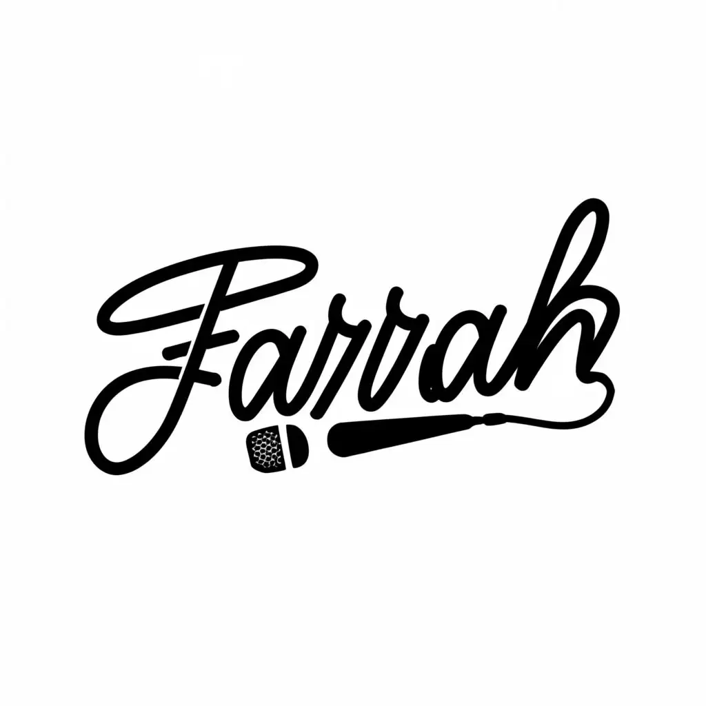 a logo design,with the text "Farrah", main symbol:Minimalist design for black shirts, a singer named Farrah Holding a microphone like singing, her short hair is semi curled,Minimalistic,clear background