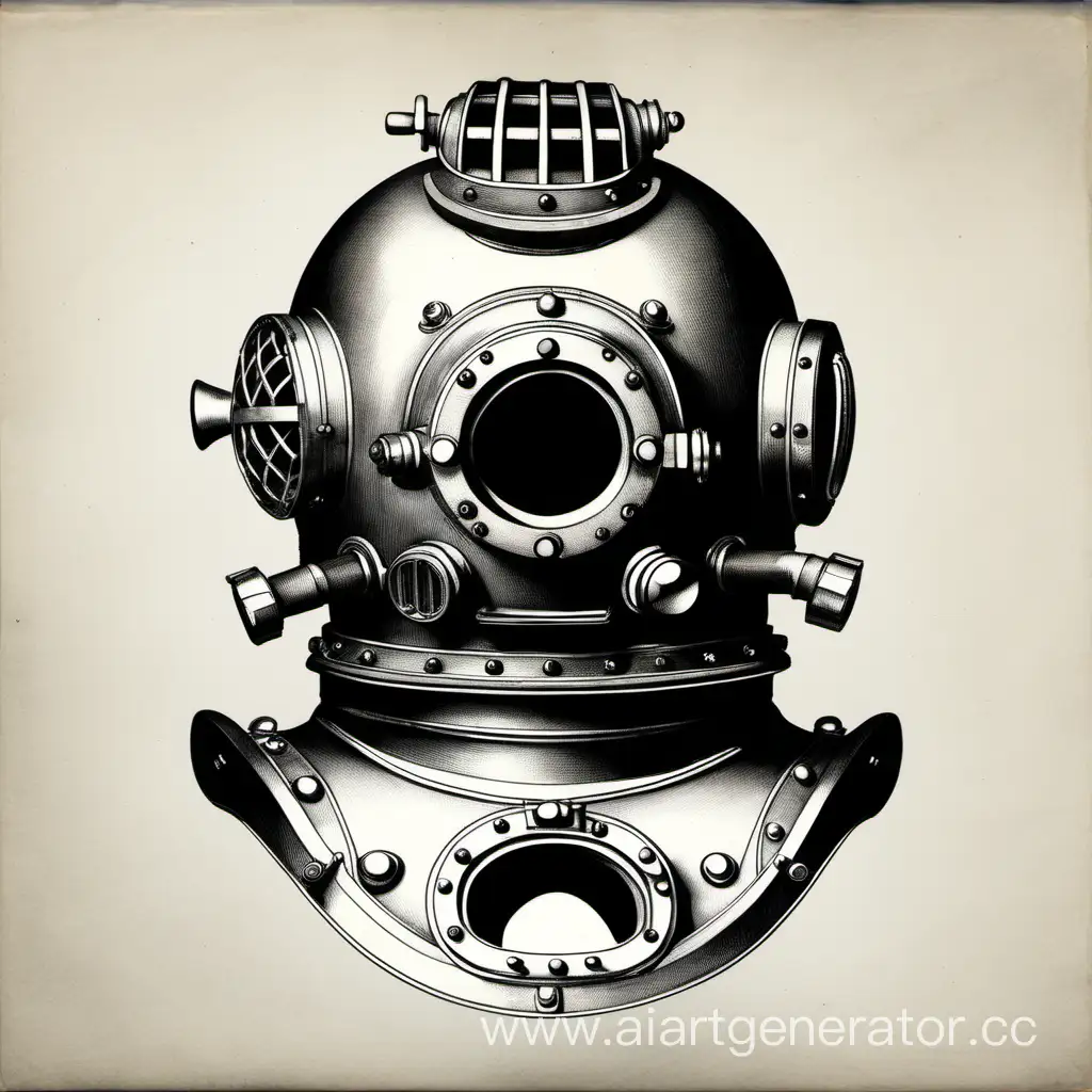 Vintage-Diving-Helmet-Sketch-in-Charcoal