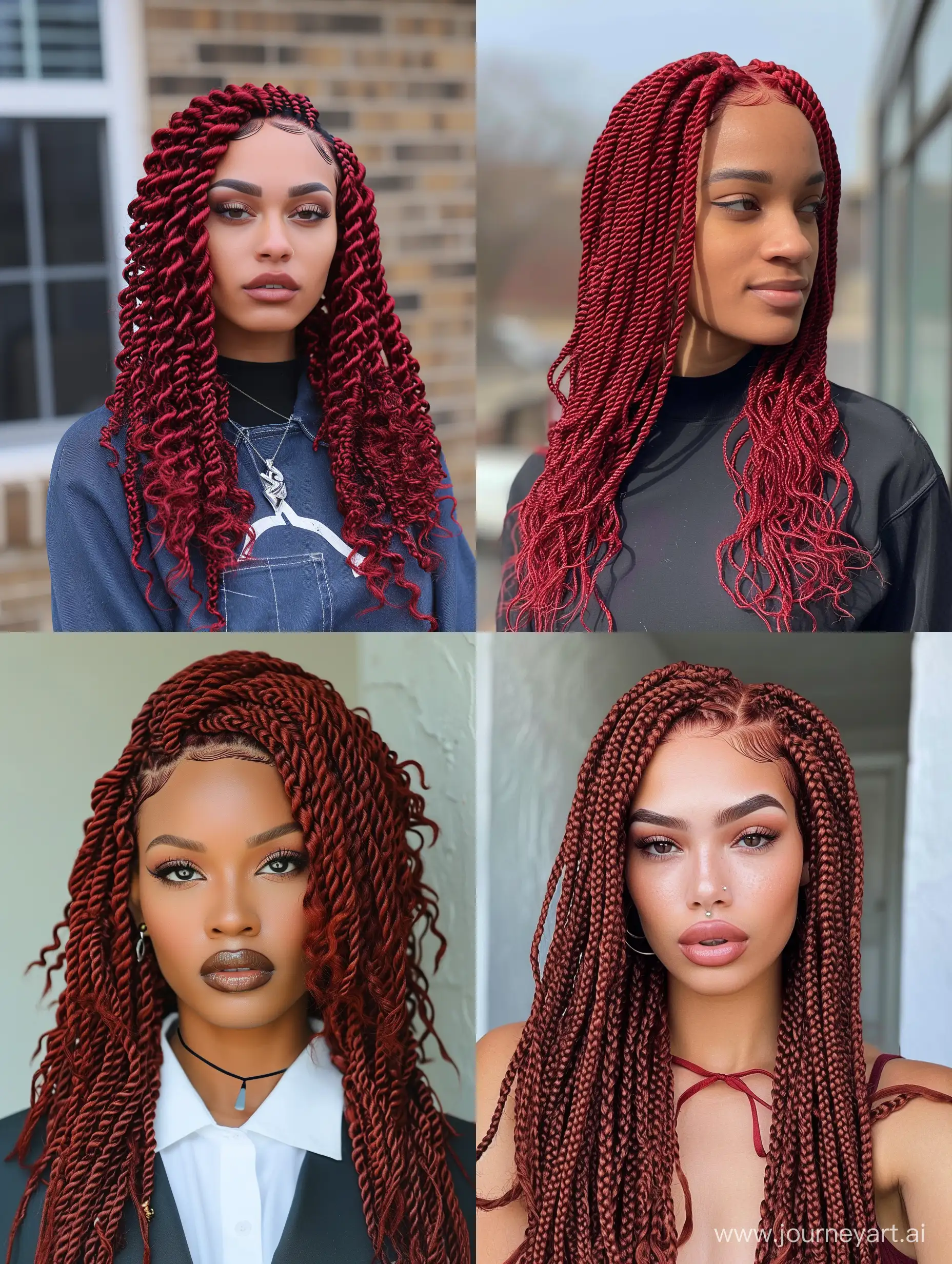 trendy red box braids with curls for women 2024