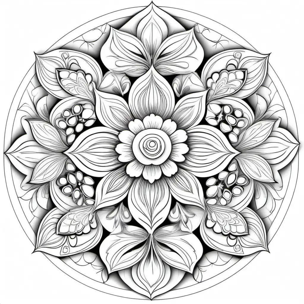 Floral Mandala Coloring Page Delicate Blossoms and Symmetry