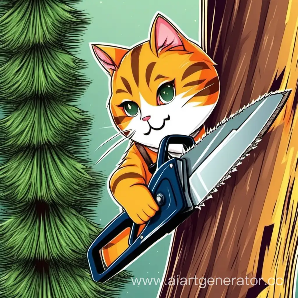 Clever-Cat-Using-Chainsaw-to-Trim-Pine-Tree
