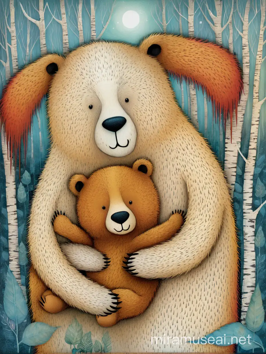 Teddy Bear and Bear Hugging Art Vibrant Style by Andy Kehoe