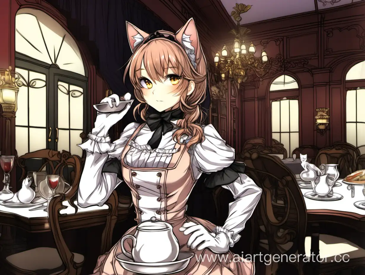 catgirl servant in a Victorian restaurant