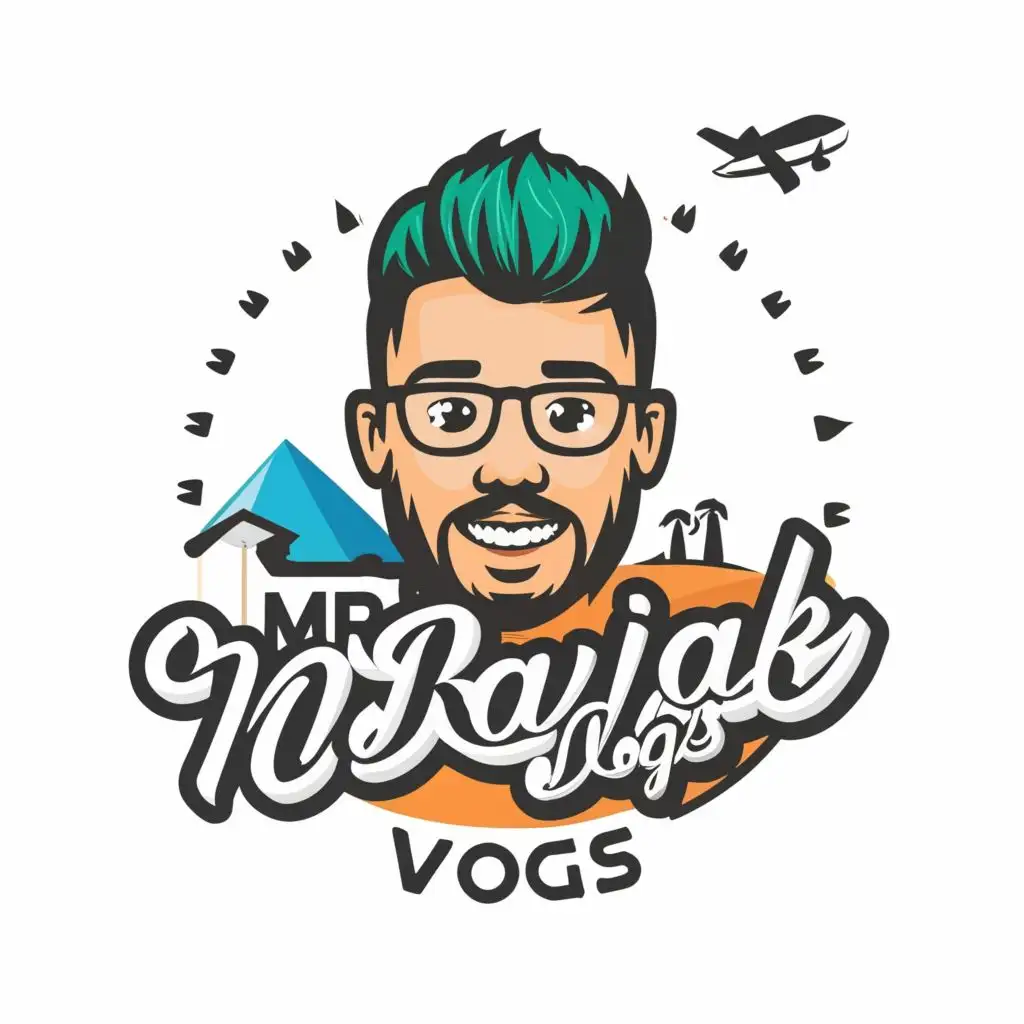 LOGO-Design-For-Mr-Rajjak-Vlogs-Engaging-Face-Illustration-with-Dynamic-Typography-for-Travel-Enthusiasts