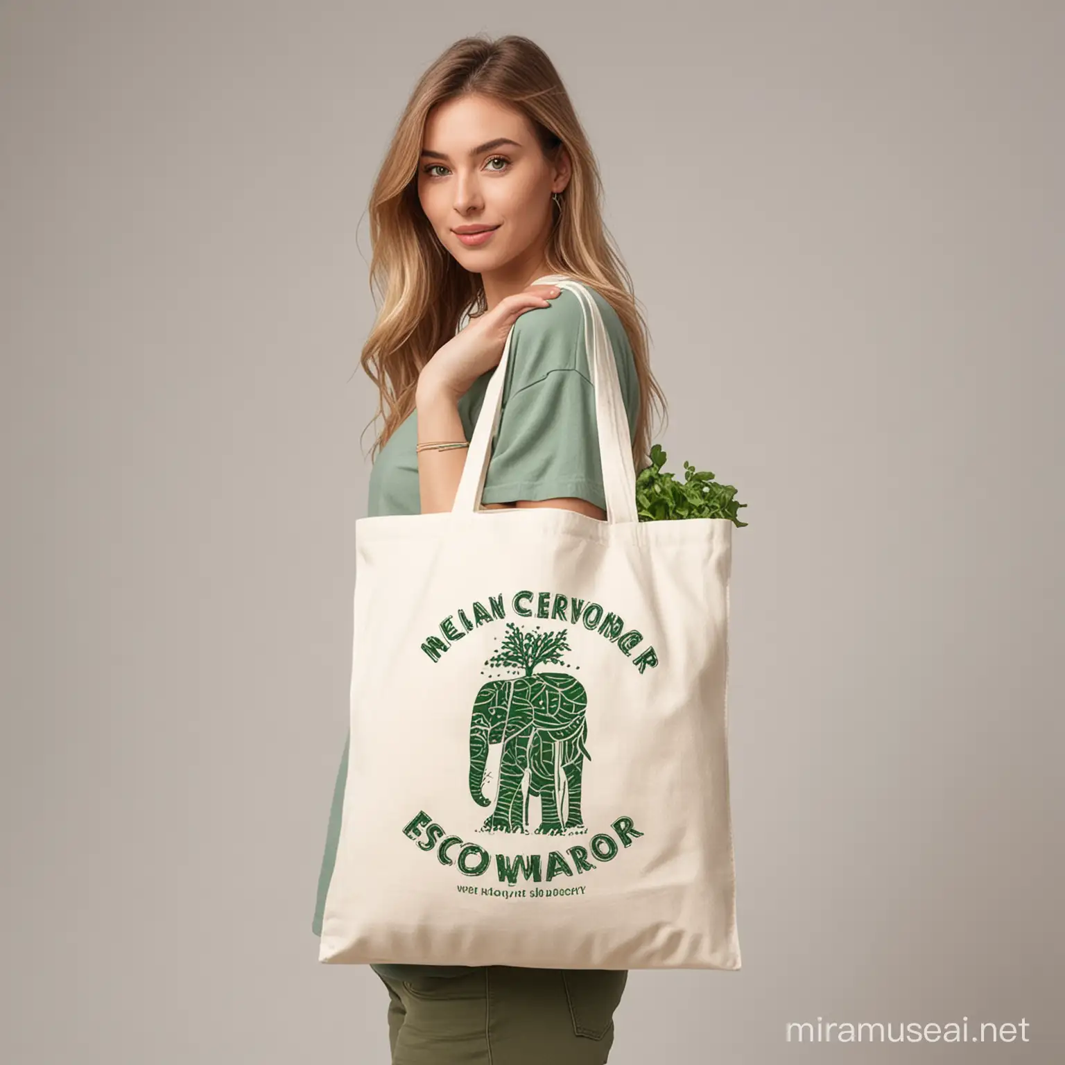 Trendy EcoWarrior with Sustainable Tote Bag in Minimalist Setting