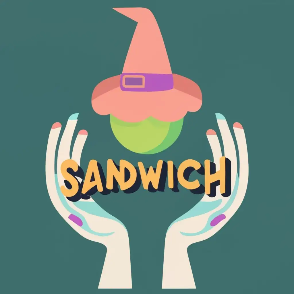LOGO-Design-For-SandWich-Magic-Bright-and-Playful-Hands-Holding-a-Variety-of-Sandwiches-with-Witchs-Hat-and-Colorful-Magic-Ball