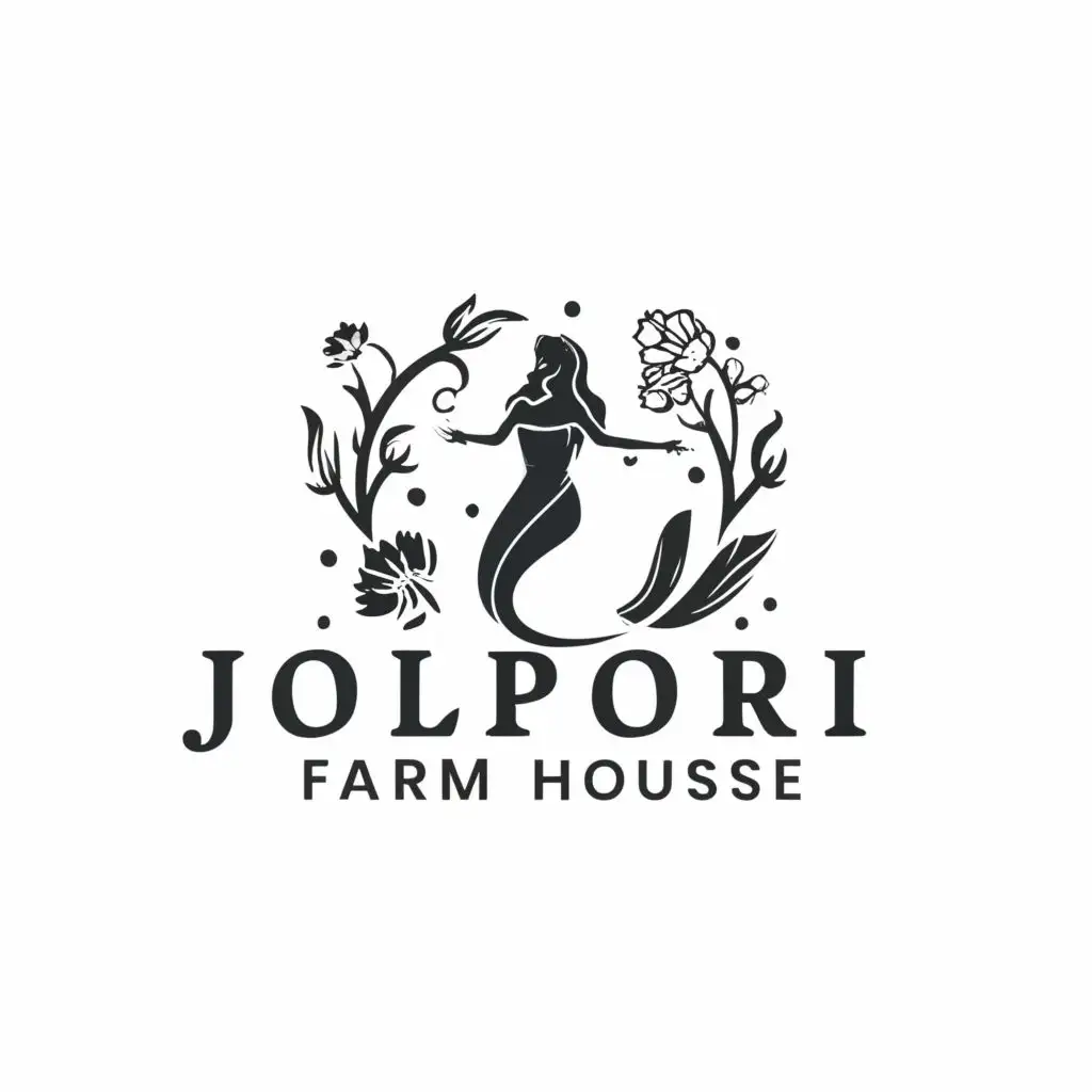 logo, mermaid shadow, flower ,, with the text "jolpori farm house", typography, be used in Retail industry