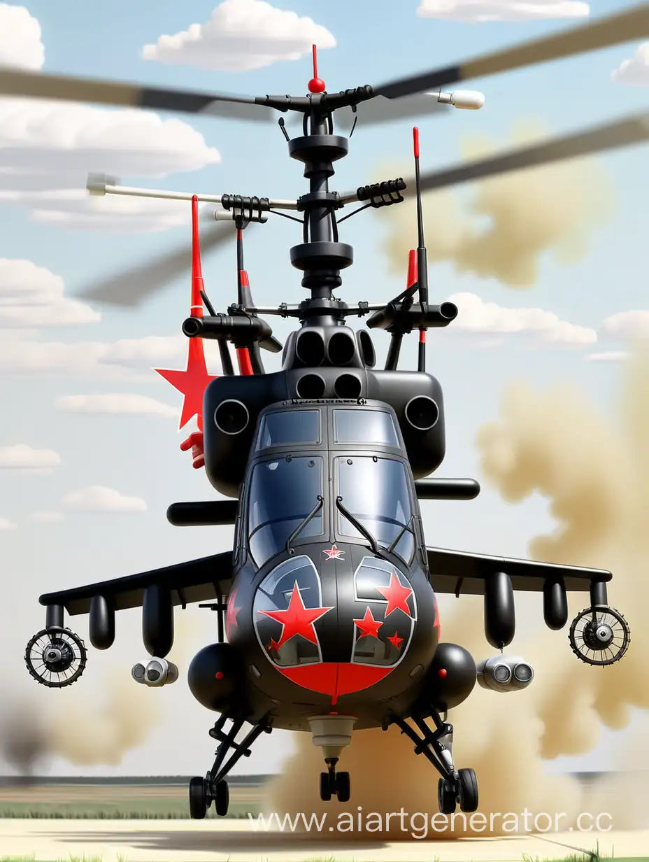 Sleek-Black-Russian-Helicopter-with-Red-Star-and-Rockets
