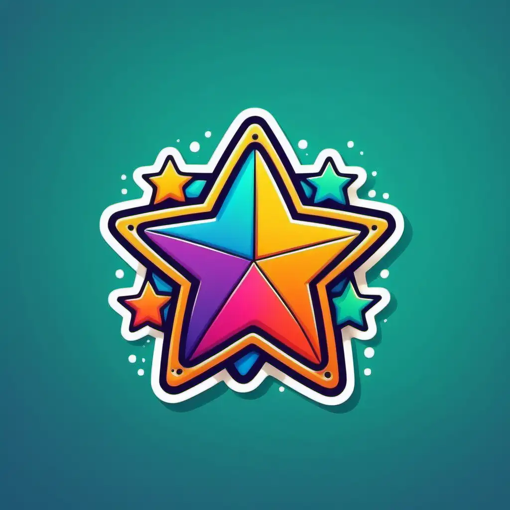 Cartoon sticker style, bold outlines, vibrant colors. Fame Icon star and school image